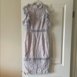 Lace Blue Cold-Shoulder Dress in Pale Blue